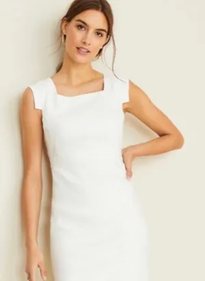 Ann Taylor Womens White Square Neck Cap Sleeve Sheath‎ Dress Professional Formal thumbnail 1