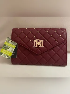 Badgley Mischka NWT Crossbody Diamond Quilting Round Studs on Front Wine Gold thumbnail 4