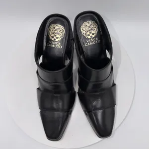 Vince Camuto Aimie Black Leather Slip‎ On Block Heels Mules Size 8.5 thumbnail 6