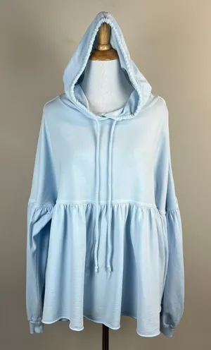 Aerie Peplum Hoodie Sweatshirt‎ Small Blue Balloon Sleeve Babydoll Oversized S thumbnail 1