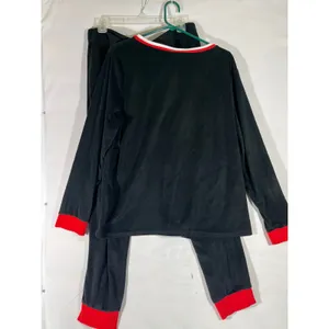 Holiday Time Velveteen Moose Graphic PJ Set Women XL Black‎ Joggers Red Trim Fun thumbnail 2