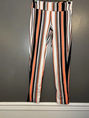Rainbow Sandals Rainbow Pants Womens Small Black White Orange Stripe Leggings Made USA Pull On thumbnail 2