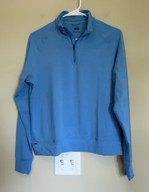 REI Coop Top Womens M Blue Active Pursuits Quarter-Zip Long‎ Sleeve Thumbholes thumbnail 1