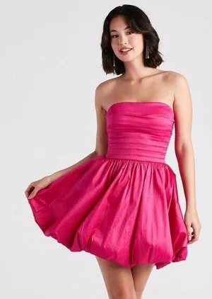 Windsor Pink Fit Flare Mini party Dress Strapless Bubble Hem Prom Small thumbnail 1