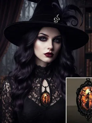 Retro Style Bat Witch Pendant Cameo Black Pendant Necklace Gothic Glass Pendant thumbnail 13