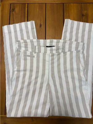 Sharagano Striped Linen Blend Trousers Size 12 Neutral Coastal Grandma NWOT thumbnail 7
