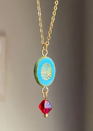 retro vintage chic whimsical style quality Czech glass bead simple necklace🩵 thumbnail 2