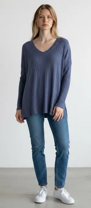 Mote Blue Top Medium Long Sleeve Minimalist Casual Layering Fall Winter thumbnail 1
