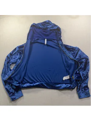 Fabletics Royal Blue Crushed Velvet Zip Up Cropped Hoodie Medium thumbnail 6