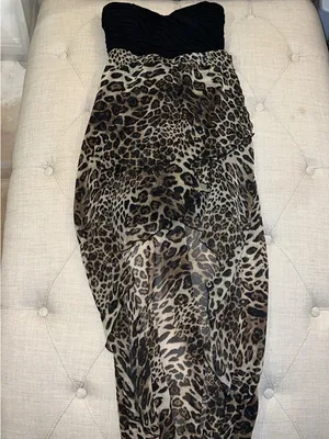 Windsor Leopard Print Asymmetrical High-Low Skirt in Brown and Black thumbnail 2