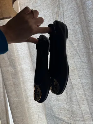 Tory Burch Reva Metallic Leather Flats Ballet Size 6.5 Womens Black Gold thumbnail 3