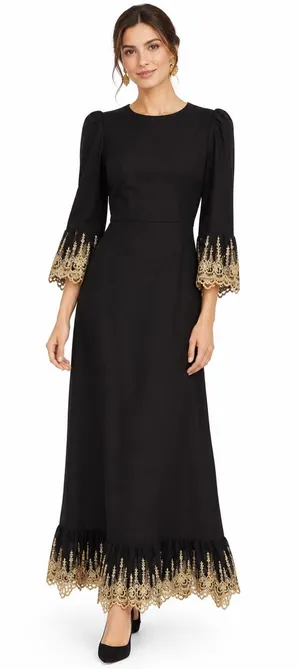 Tuckernuck Pomander Place Lilith Black Gold Lace Maxi Dress L NWT thumbnail 1