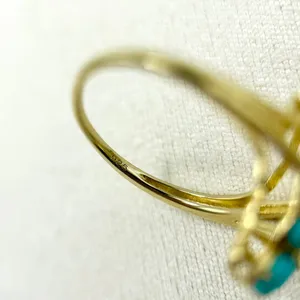 Sleeping Beauty Turquoise White Sky Blue Topaz 18k Yellow Gold Over Silver Ring thumbnail 11