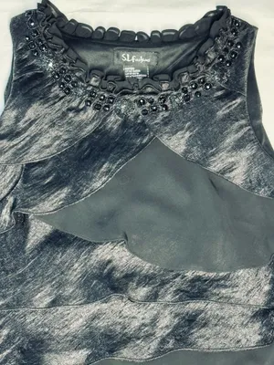 S.L. Fashions Size 14 Black Embellished Tiered Ruffle Cocktail Mini Dress thumbnail 6