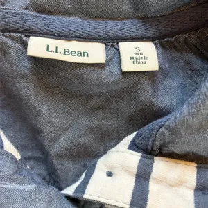 LL Bean Rugby Henley Long Sleeve Cotton Top Blue White Stripes Womens Size Small thumbnail 4