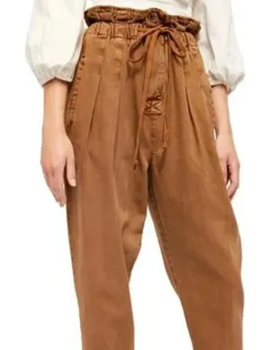 Free People Tan Margate Pleated High Rise‎ Paperbag Pants thumbnail 1