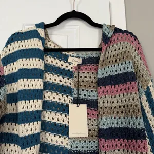 Elan Nara Crochet Blue Pink Multicolor Sweater Cardigan NWT thumbnail 7