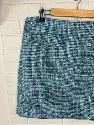 LOFT Blue Green Tweed Skirt Size 14 thumbnail 5
