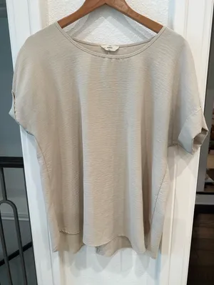 Entro Beige Oversized Dolman Short Sleeve Relaxed Tunic Top Large thumbnail 2