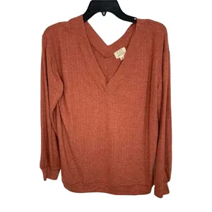 PST Heather Chilli V-neck Knit Sweater Ribbed Size Medium‎ NEW thumbnail 2