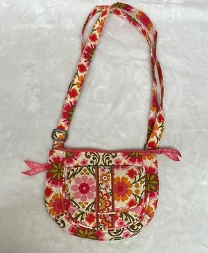 Vera Bradley Folkloric Lizzy Saddle Bag Crossbody Bag Travel Pink Yellow Retro thumbnail 1