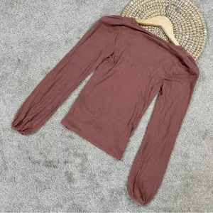 Abercrombie & Fitch Women’s Ribbed Puff Sleeve Longsleeve Shirt in Mauve M thumbnail 7