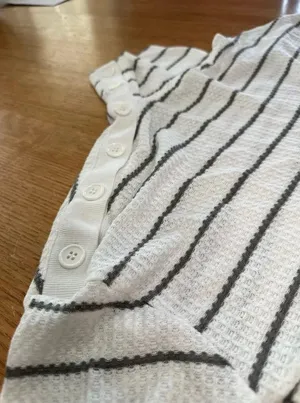 ARTICLES OF SOCIETY NWT waffle knit striped button collar detail, size Large thumbnail 3