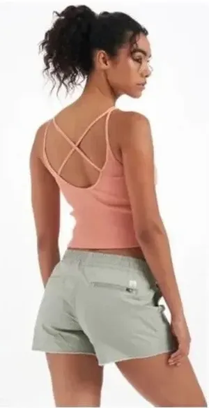 Vuori Ribbed Crop Tank Light Cinnamon Crisscross Back XS thumbnail 1