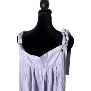 Womens Tiered Tie Should BOHO Pinafore Maxi Dress OS Lavender 100% Linen thumbnail 13