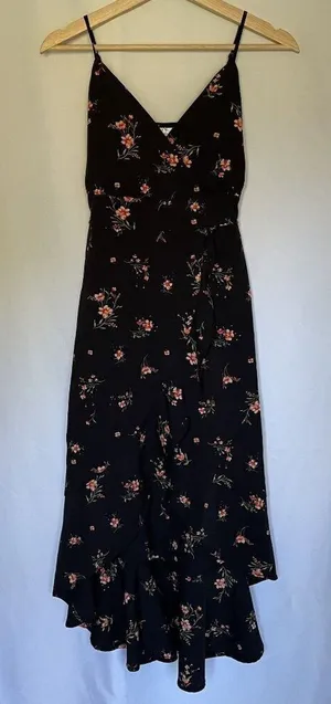 No Boundaries Black Floral Wrap Maxi Dress S lightweight v-neck summer flowy‎ thumbnail 1