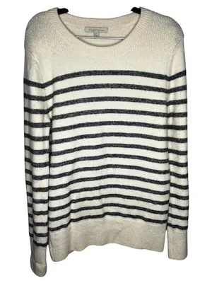 41‎ Hawthorn Roma Textured Cream Gray Striped Wool Alpaca Blend Sweater thumbnail 2