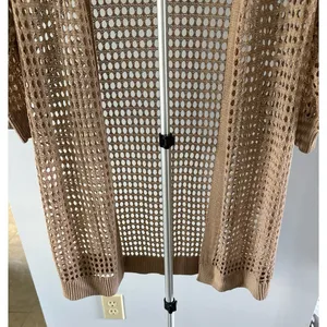 Women's Tan Woven‎ Short Sleeve Cardigan Size Small thumbnail 3