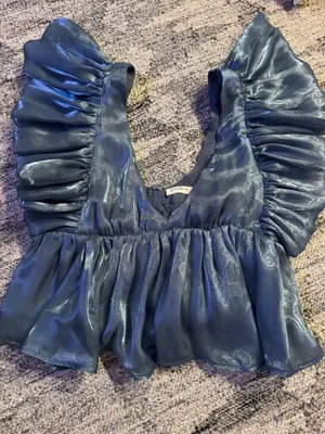 Storia Blue Ruffle V-neck Top thumbnail 1