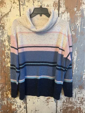 Andree by Unit Turtleneck speckled knit striped sweater, size Large thumbnail 1