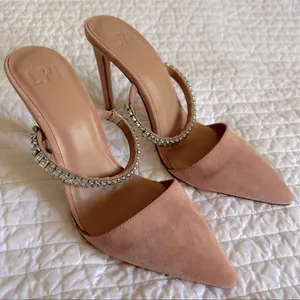 LPA x REVOLVE Lex Crystal Strap Slide Heels in Blush Pink Suede Sz. 9 thumbnail 3