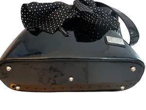 Beijo Black Vegan Patent Leather Paper Bag Handbag Polka Dot Scarf Twee Preppy thumbnail 7