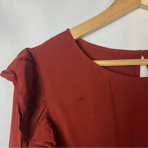 Ann Taylor LOFT Red‎ Currant Ruffle Flounce Long Sleeve Peplum Blouse L thumbnail 4