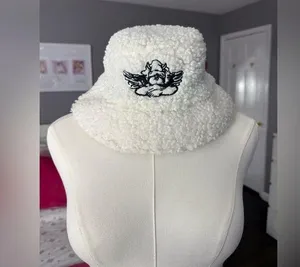 White Sherpa Bucket Hat with Embroidered Design thumbnail 1