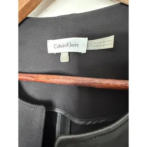 Calvin Klein Faux Leather Panel Open Front Blazer Textured Black‎ Size 8 thumbnail 3
