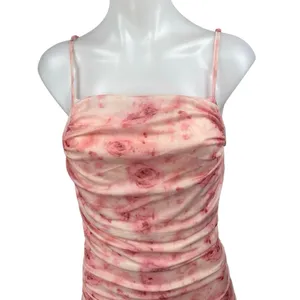 NEW Shein Pink Floral Ruched Sleeveless Cami Camisole Tank Midi Bodycon Dress M thumbnail 4