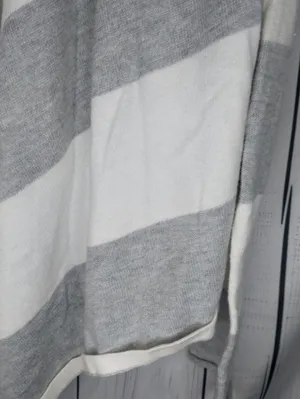 Aeropostale Gray & White Striped Open Casual Draped Preppy Cardigan Sweater thumbnail 3