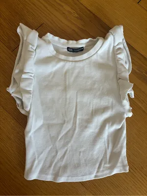 Zara Cream Ruffled Sleeve Ribbed Tank Top Womens Size Small thumbnail 1