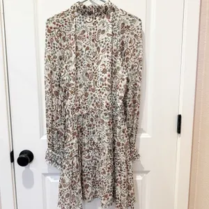 Nicholas Silk Paisley Long Sleeve Midi Dress Size 12 Mock Neck‎ Cuff Sleeve thumbnail 9