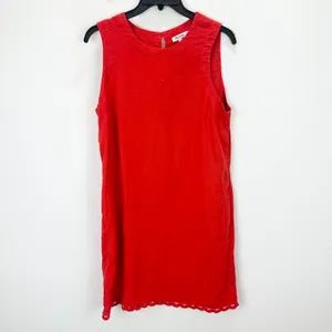 Madewell Mini Shift Dress in 100% Linen A Line Embroidered Hem Wild Poppy M thumbnail 7