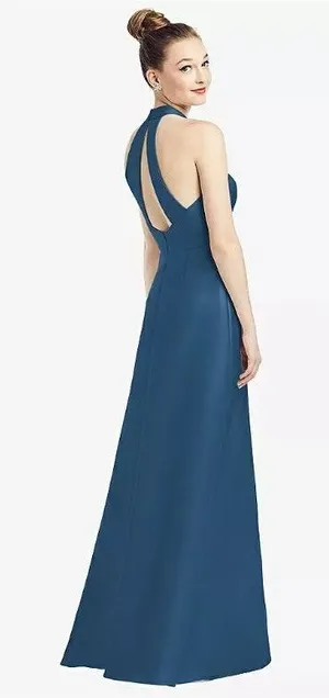 Alfred Sung D772 High‎ Neck Cutout Satin Twill Dress Dusk Blue Size 2 thumbnail 1