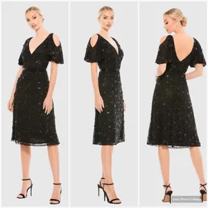 Mac Duggal 4988 Womens Pearl Embellished Drop Shoulder Dress thumbnail 2