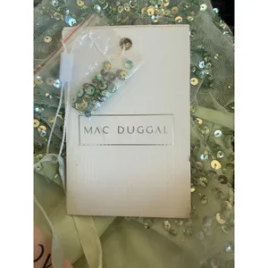 NWT Mac Duggal‎ 93681 Sage Green Sequined Butterfly Sleeve High Low GownSize 12 thumbnail 5