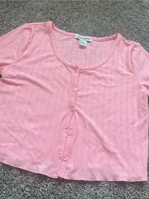 Nordstrom Pink Ribbed Button-Front Scoop Neck Top thumbnail 2