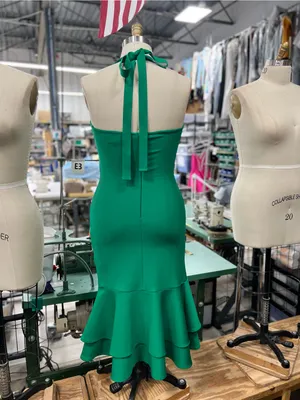 Green Halter Neck Midi Dress with Ruffle Hem XL thumbnail 5