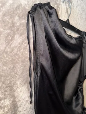 PRETTYGARDEN Black One Shoulder Satin Ruched Cutout Midi Dress Size L thumbnail 6